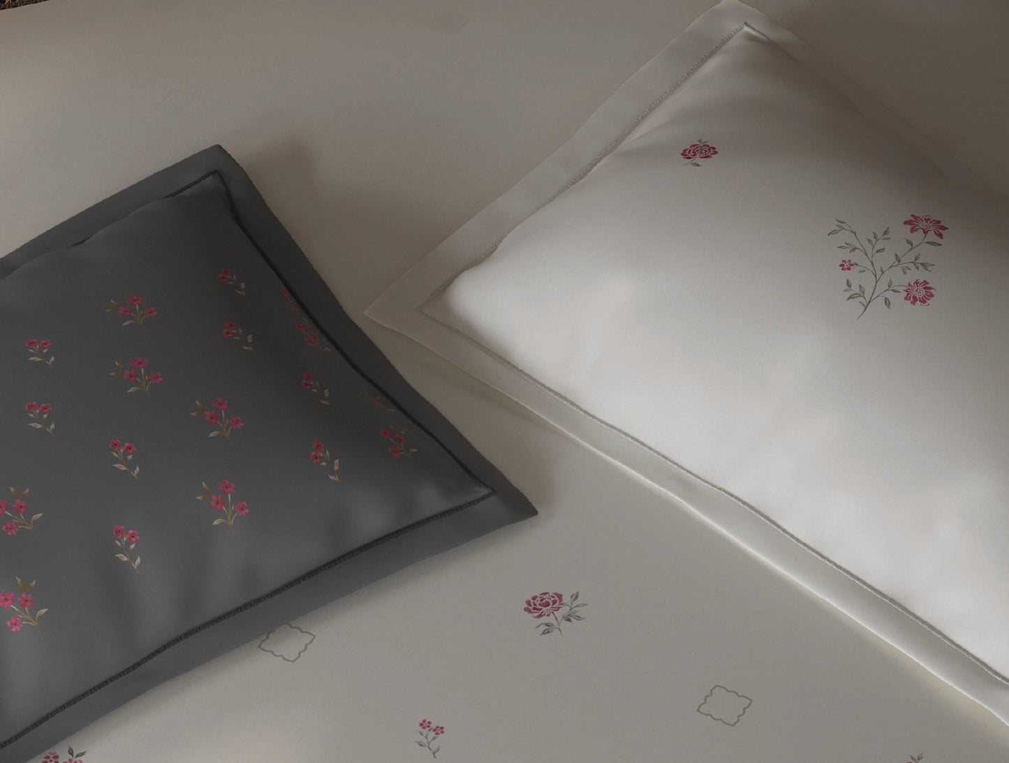 Spaces Sierra 100% Hygro Cotton 210 TC Cream Floral Large Bedsheet with 4 Pillow Covers - 108 x 108 Inches