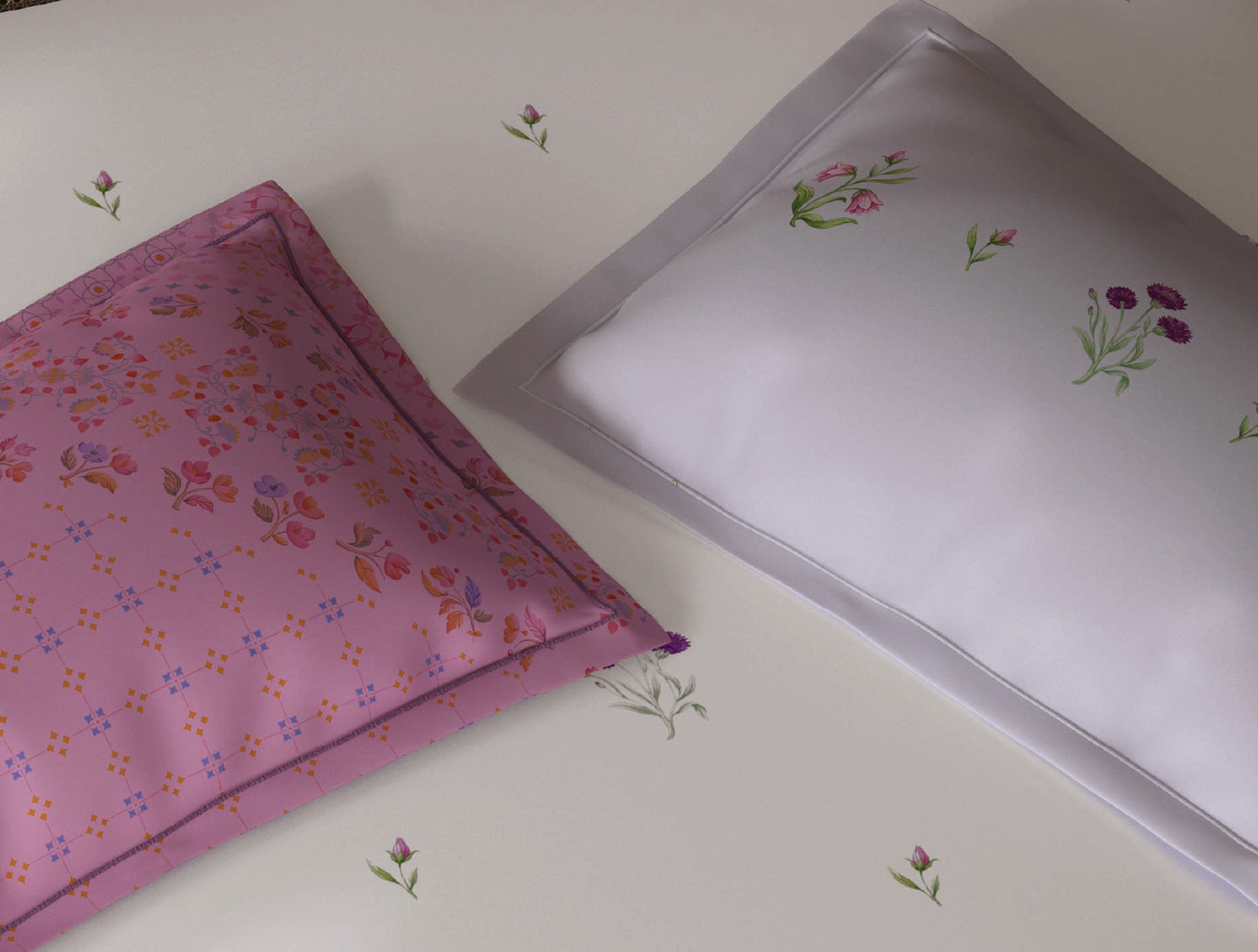 Spaces Sierra Light Pink Floral 100% Hygro Cotton Large Bedsheet with 4 Pillow Covers - 108 x 108 Inches
