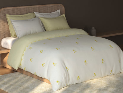 Spaces Sierra Light Yellow Floral 100% Hygro Cotton 210 TC Double Quilt - 88 x 106 Inches