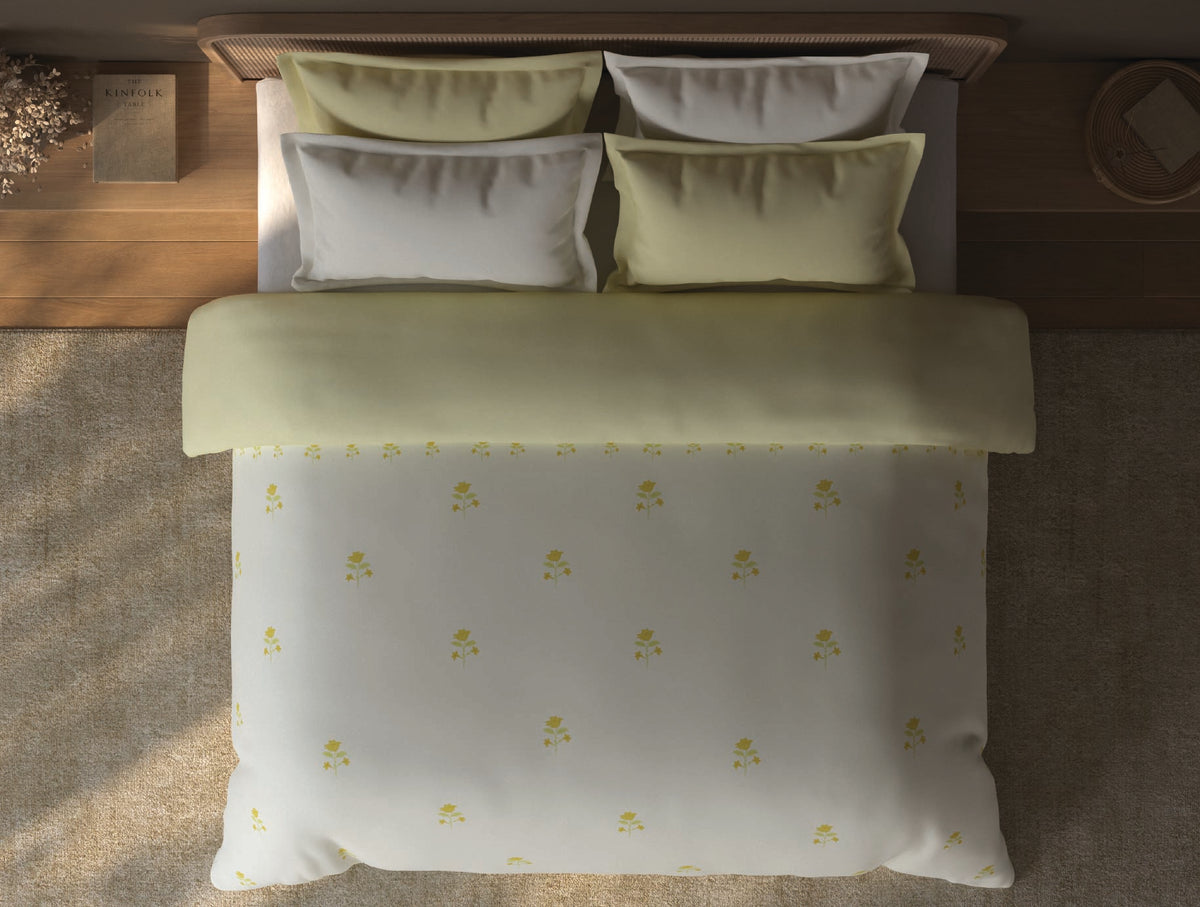 Spaces Sierra Light Yellow Floral 100% Hygro Cotton 210 TC Double Quilt - 88 x 106 Inches