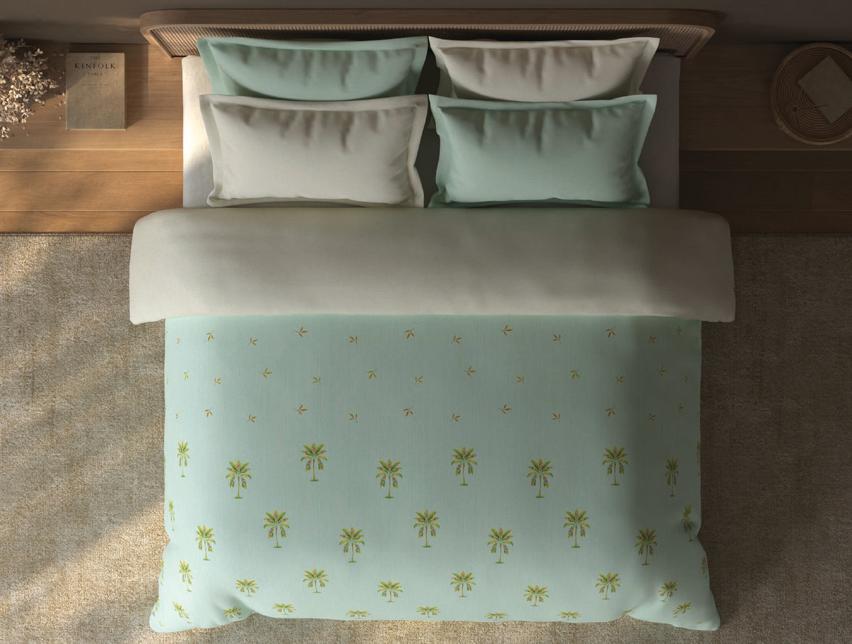 Spaces Sierra Dusty Aqua Floral 100% Hygro Cotton 210 TC Double Quilt, 88 x 106 Inches
