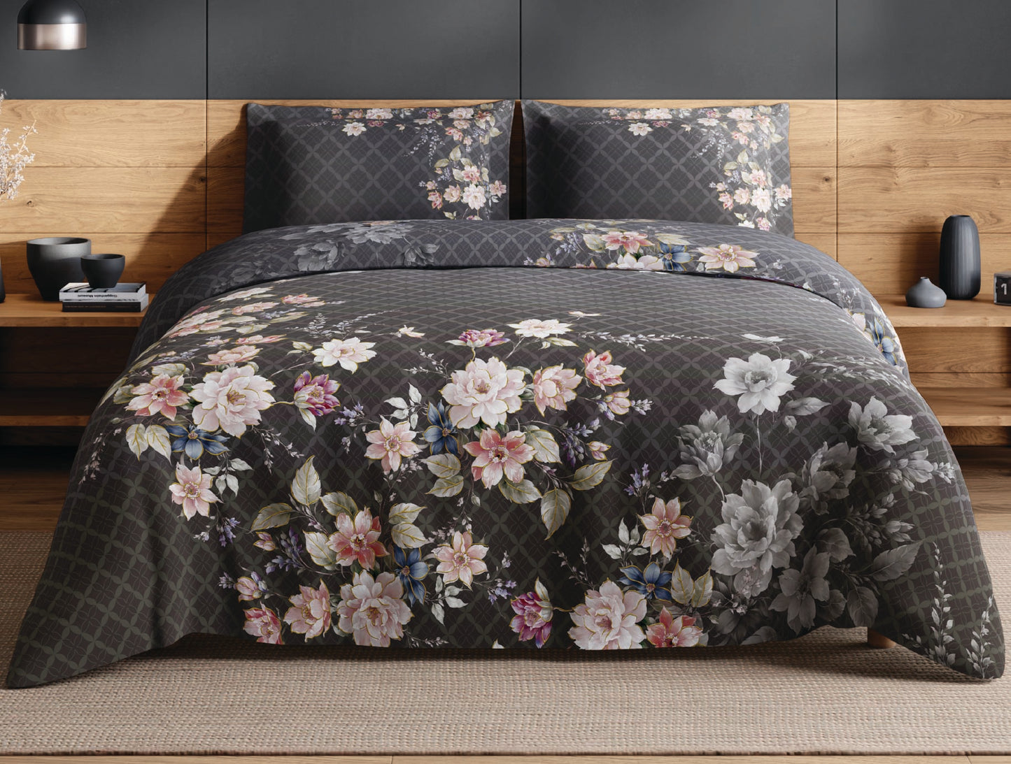 Spaces Avaris Dark Brown Floral 100% Cotton 210 TC Double Bedsheet with 2 Pillow Covers - 108 x 108 Inches