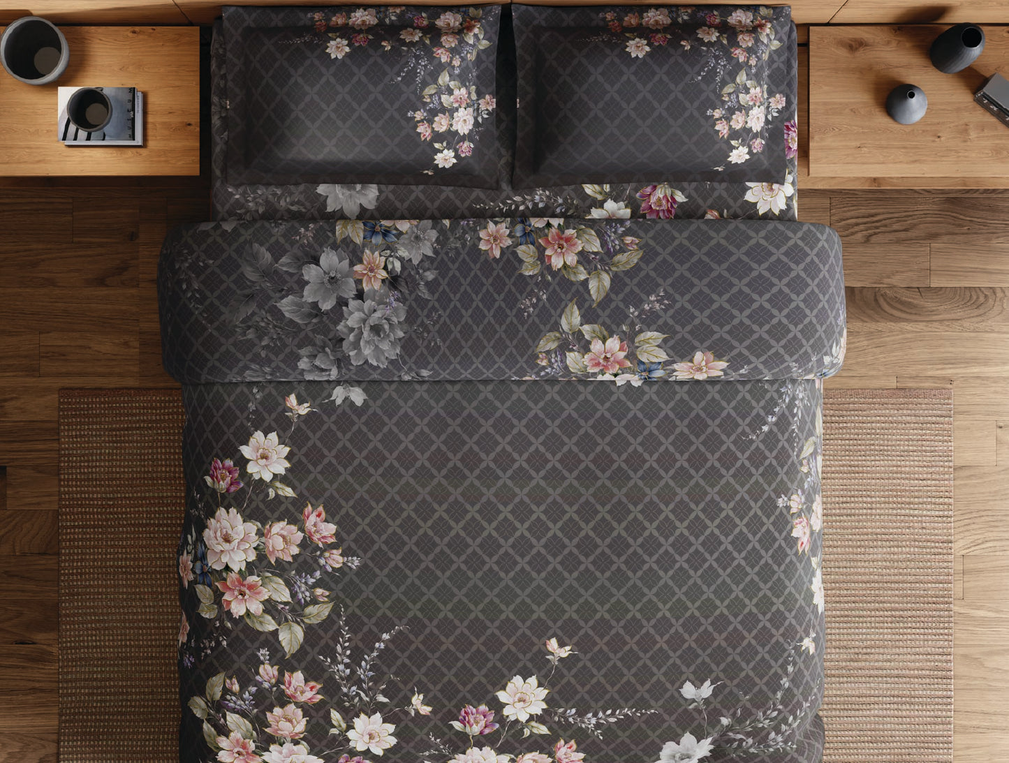 Spaces Avaris Dark Brown Floral 100% Cotton 210 TC Double Bedsheet with 2 Pillow Covers - 108 x 108 Inches