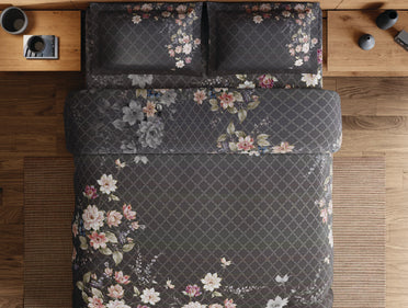 Spaces Avaris Dark Brown Floral 100% Cotton 210 TC Double Bedsheet with 2 Pillow Covers - 108 x 108 Inches