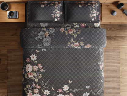 Spaces Avaris Dark Brown Floral 100% Cotton 210 TC Double Bedsheet with 2 Pillow Covers - 108 x 108 Inches