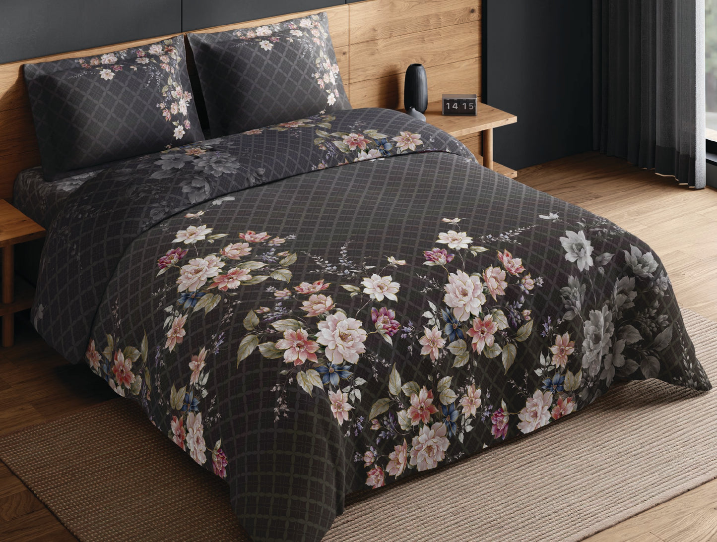 Spaces Avaris Dark Brown Floral 100% Cotton 210 TC Double Bedsheet with 2 Pillow Covers - 108 x 108 Inches