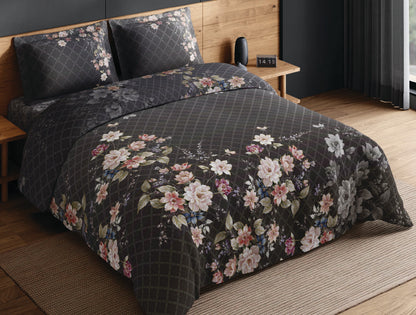 Spaces Avaris Dark Brown Floral 100% Cotton 210 TC Double Bedsheet with 2 Pillow Covers - 108 x 108 Inches