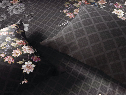 Spaces Avaris Dark Brown Floral 100% Cotton 210 TC Double Bedsheet with 2 Pillow Covers - 108 x 108 Inches