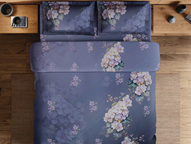 Spaces Avaris Dark Violet Floral 100% Cotton 210 TC Double Bedsheet with 2 Pillow Covers - 108 x 108 Inches