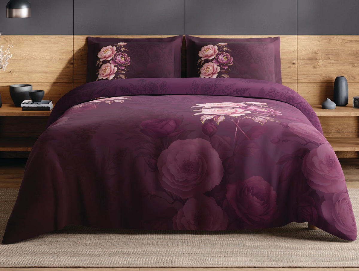Spaces Avaris Dark Pink Floral 100% Cotton 210 TC Double Bedsheet with 2 Pillow Covers - 108 x 108 Inches