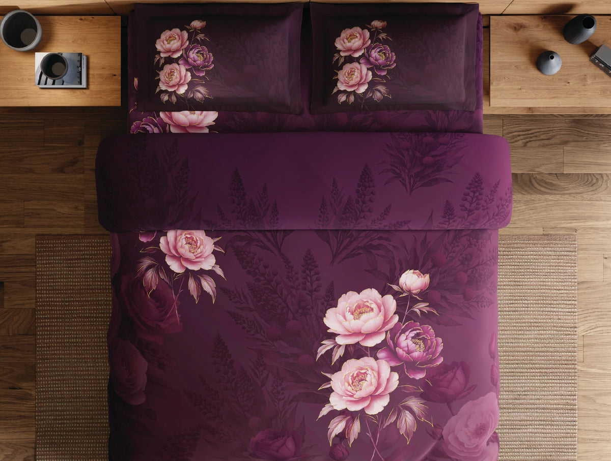 Spaces Avaris Dark Pink Floral 100% Cotton 210 TC Double Bedsheet with 2 Pillow Covers - 108 x 108 Inches