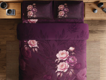 Spaces Avaris Dark Pink Floral 100% Cotton 210 TC Double Bedsheet with 2 Pillow Covers - 108 x 108 Inches