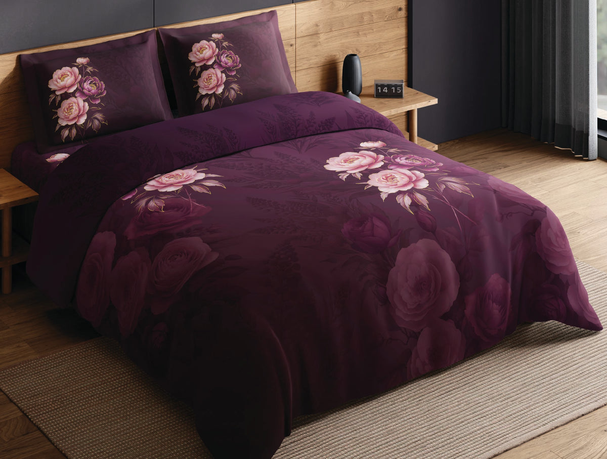 Spaces Avaris Dark Pink Floral 100% Cotton 210 TC Double Bedsheet with 2 Pillow Covers - 108 x 108 Inches