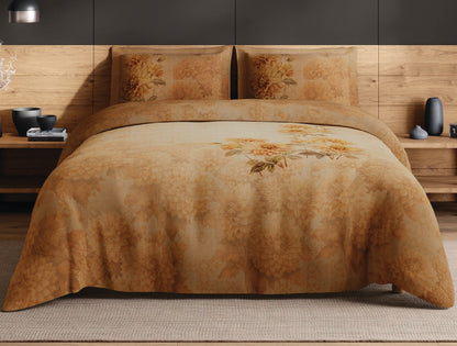 Spaces Avaris Dark Orange Floral 100% Cotton 210 TC Double Bedsheet with 2 Pillow Covers - 108 x 108 Inches