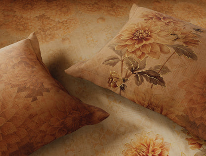 Spaces Avaris Dark Orange Floral 100% Cotton 210 TC Double Bedsheet with 2 Pillow Covers - 108 x 108 Inches