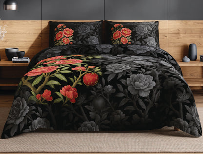 Spaces Avaris Black Floral 100% Cotton 210 TC Double Bedsheet with 2 Pillow Covers - 108 x 108 Inches