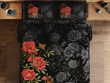 Spaces Avaris Black Floral 100% Cotton 210 TC Double Bedsheet with 2 Pillow Covers - 108 x 108 Inches