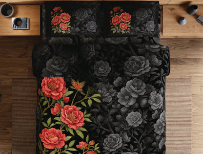 Spaces Avaris Black Floral 100% Cotton 210 TC Double Bedsheet with 2 Pillow Covers - 108 x 108 Inches
