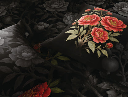 Spaces Avaris Black Floral 100% Cotton 210 TC Double Bedsheet with 2 Pillow Covers - 108 x 108 Inches