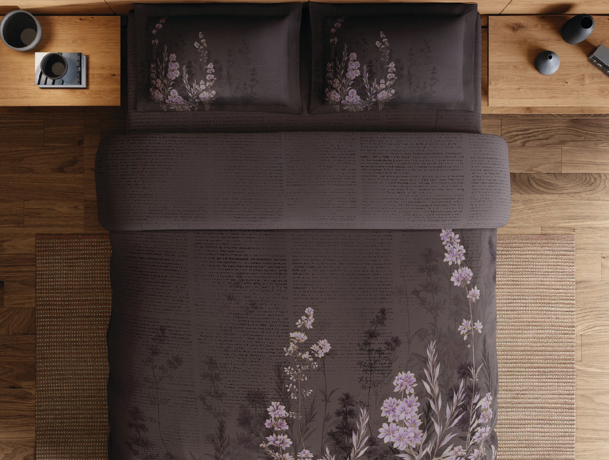 Spaces Avaris Coffee Quartz Floral 100% Cotton 210 TC Double Bedsheet with 2 Pillow Covers - 108 x 108 Inches