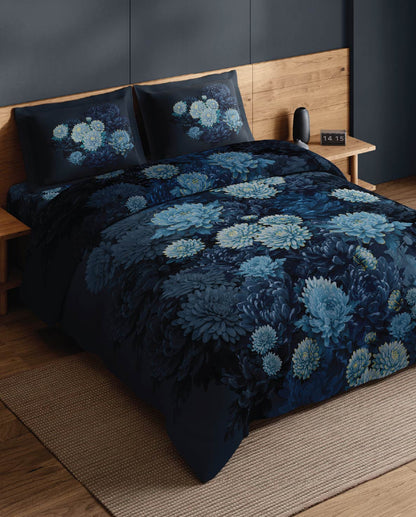 Spaces Avaris Dark Green Floral 100% Cotton 210 TC Double Bedsheet with 2 Pillow Covers - 108 x 108 Inches