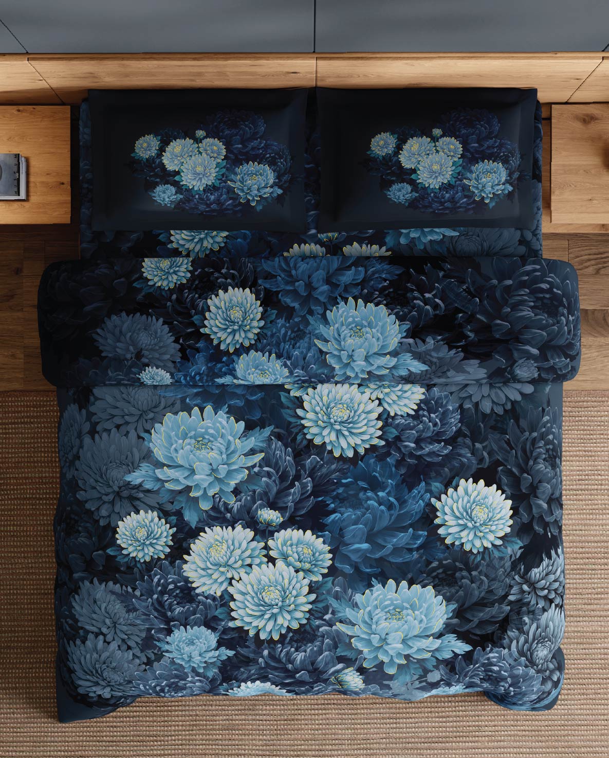 Spaces Avaris Dark Green Floral 100% Cotton 210 TC Double Bedsheet with 2 Pillow Covers - 108 x 108 Inches