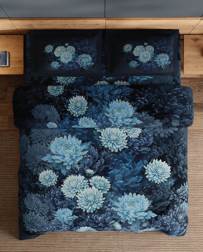 Spaces Avaris Dark Green Floral 100% Cotton 210 TC Double Bedsheet with 2 Pillow Covers - 108 x 108 Inches