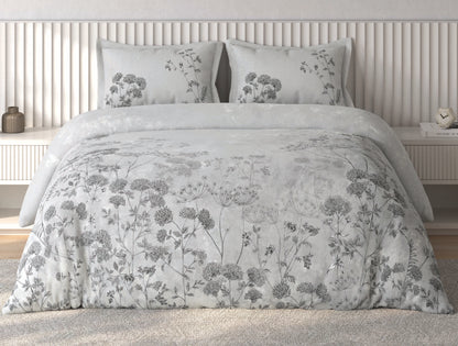 Spaces Vortex Light Grey Floral 100% Cotton Crafted Comfort Large Bedsheet with 2 Pillow Covers - 108 x 108 Inches