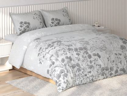 Spaces Vortex Light Grey Floral 100% Cotton Crafted Comfort Large Bedsheet with 2 Pillow Covers - 108 x 108 Inches