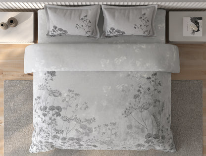 Spaces Vortex Light Grey Floral 100% Cotton Crafted Comfort Large Bedsheet with 2 Pillow Covers - 108 x 108 Inches