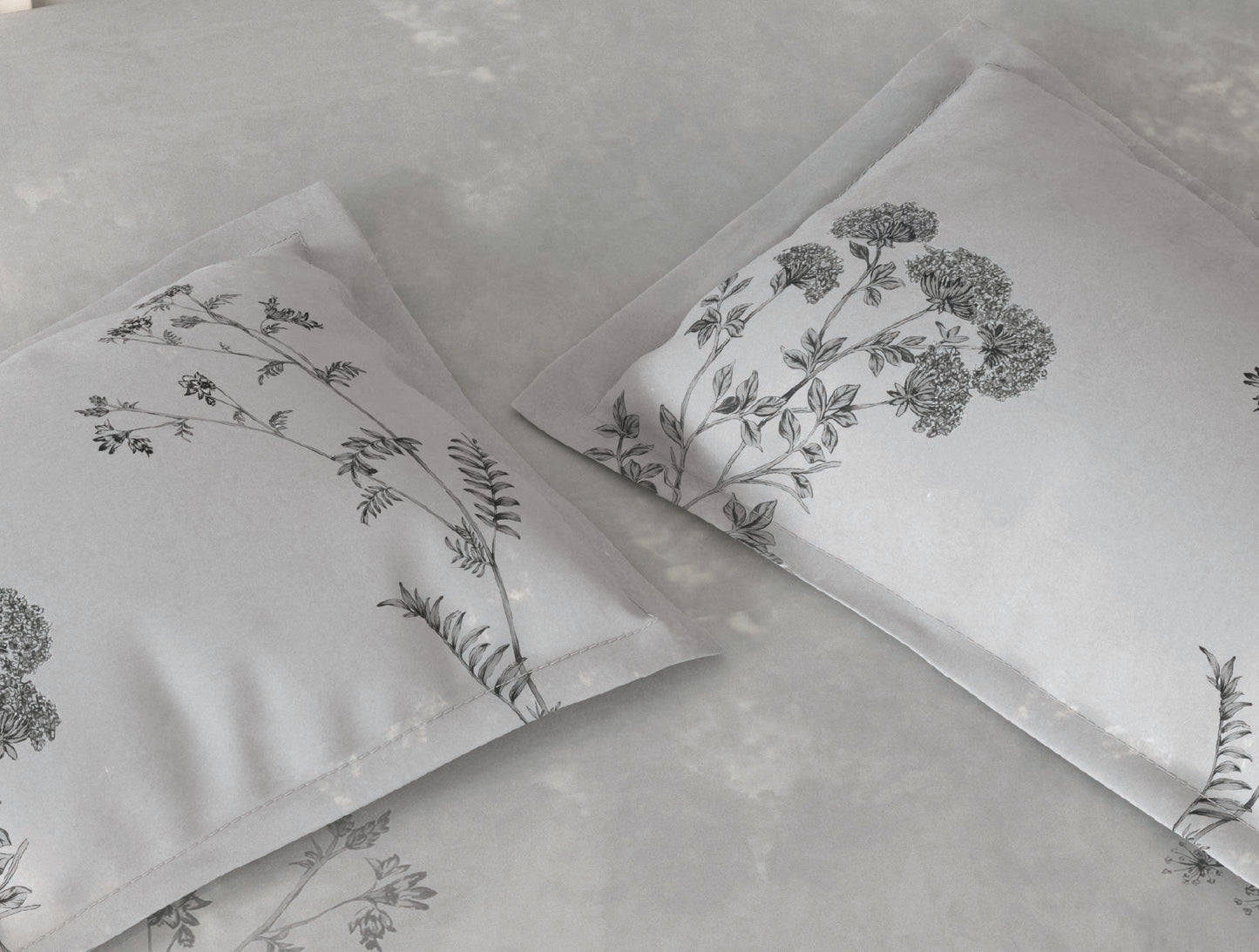 Spaces Vortex Light Grey Floral 100% Cotton Crafted Comfort Large Bedsheet with 2 Pillow Covers - 108 x 108 Inches