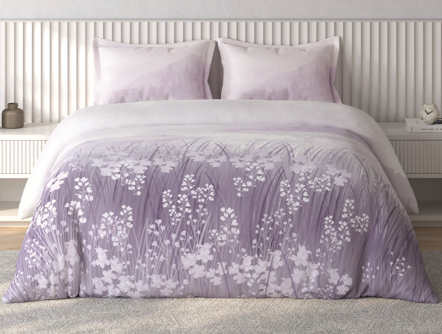 Spaces Vortex Light Violet Floral 100% Cotton Crafted Comfort Large Bedsheet with 2 Pillow Covers - 108 x 108 Inches