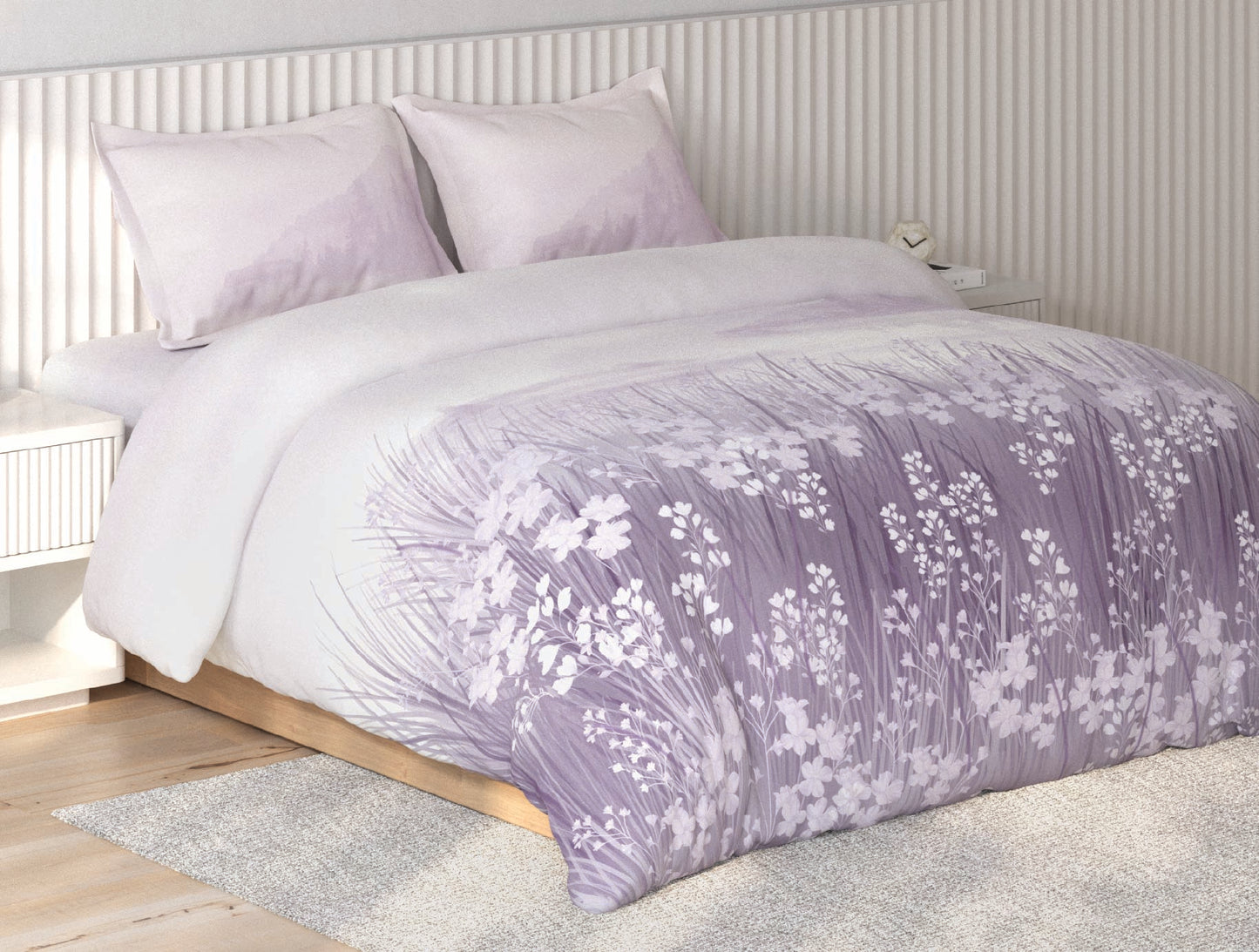 Spaces Vortex Light Violet Floral 100% Cotton Crafted Comfort Large Bedsheet with 2 Pillow Covers - 108 x 108 Inches