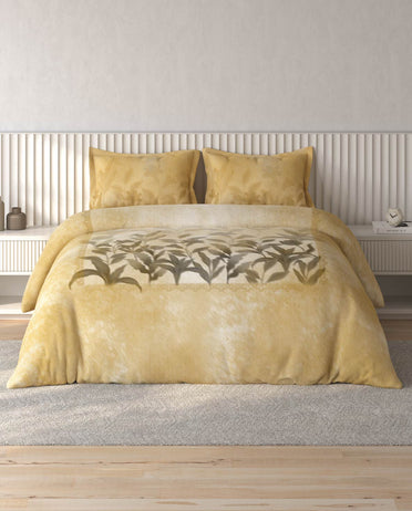 Spaces Vortex Yellow Floral 100% Cotton Crafted Comfort Large Bedsheet with 2 Pillow Covers - 108 x 108 Inches