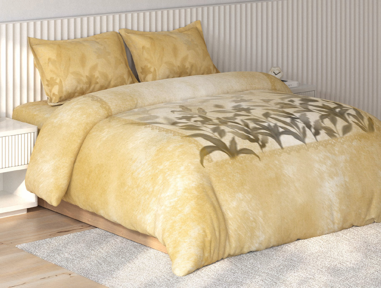 Spaces Vortex Yellow Floral 100% Cotton Crafted Comfort Large Bedsheet with 2 Pillow Covers - 108 x 108 Inches
