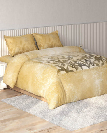 Spaces Vortex Yellow Floral 100% Cotton Crafted Comfort Large Bedsheet with 2 Pillow Covers - 108 x 108 Inches