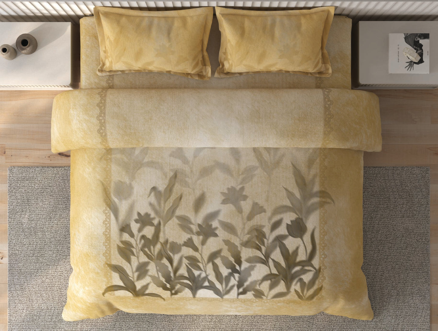 Spaces Vortex Yellow Floral 100% Cotton Crafted Comfort Large Bedsheet with 2 Pillow Covers - 108 x 108 Inches