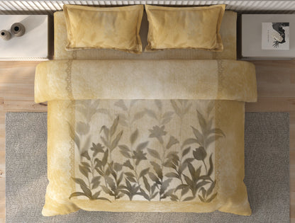 Spaces Vortex Yellow Floral 100% Cotton Crafted Comfort Large Bedsheet with 2 Pillow Covers - 108 x 108 Inches