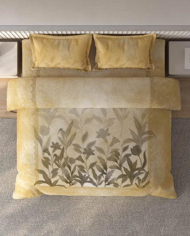 Spaces Vortex Yellow Floral 100% Cotton Crafted Comfort Large Bedsheet with 2 Pillow Covers - 108 x 108 Inches
