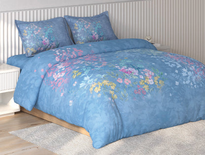 Spaces Vortex Light BLue Floral 100% Cotton Crafted Comfort Large Bedsheet with 2 Pillow Covers - 108 x 108 Inches