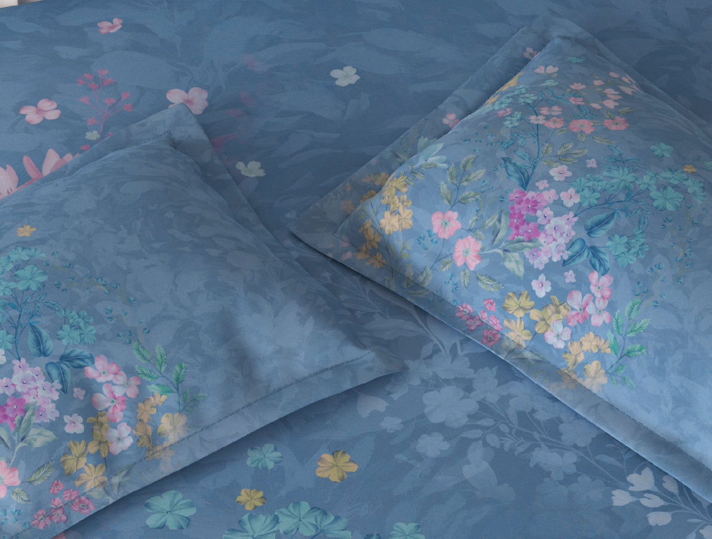 Spaces Vortex Light BLue Floral 100% Cotton Crafted Comfort Large Bedsheet with 2 Pillow Covers - 108 x 108 Inches