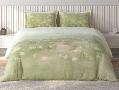 Spaces Vortex Light Green Floral 100% Cotton Crafted Comfort Large Bedsheet with 2 Pillow Covers - 108 x 108 Inches