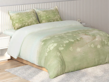 Spaces Vortex Light Green Floral 100% Cotton Crafted Comfort Large Bedsheet with 2 Pillow Covers - 108 x 108 Inches