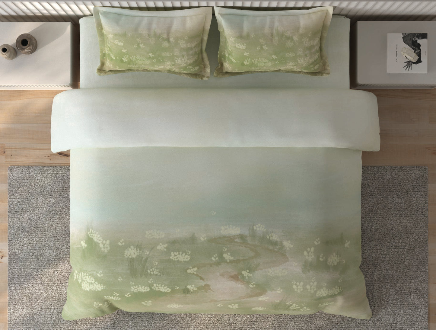 Spaces Vortex Light Green Floral 100% Cotton Crafted Comfort Large Bedsheet with 2 Pillow Covers - 108 x 108 Inches