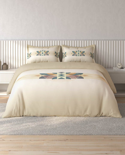 Spaces Vortex Beige Geometric 100% Cotton Crafted Comfort Large Bedsheet with 2 Pillow Covers - 108 x 108 Inches