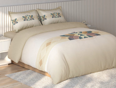 Spaces Vortex Beige Geometric 100% Cotton Crafted Comfort Large Bedsheet with 2 Pillow Covers - 108 x 108 Inches