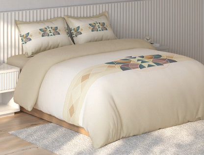Spaces Vortex Beige Geometric 100% Cotton Crafted Comfort Large Bedsheet with 2 Pillow Covers - 108 x 108 Inches