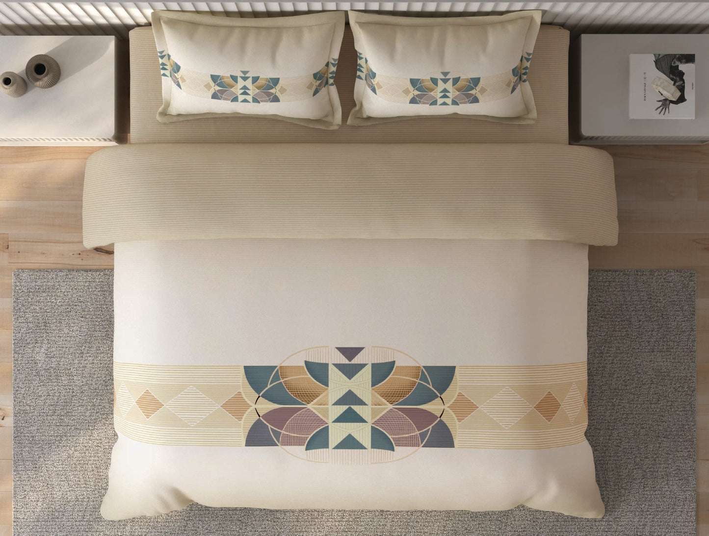 Spaces Vortex Beige Geometric 100% Cotton Crafted Comfort Large Bedsheet with 2 Pillow Covers - 108 x 108 Inches