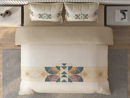Spaces Vortex Beige Geometric 100% Cotton Crafted Comfort Large Bedsheet with 2 Pillow Covers - 108 x 108 Inches