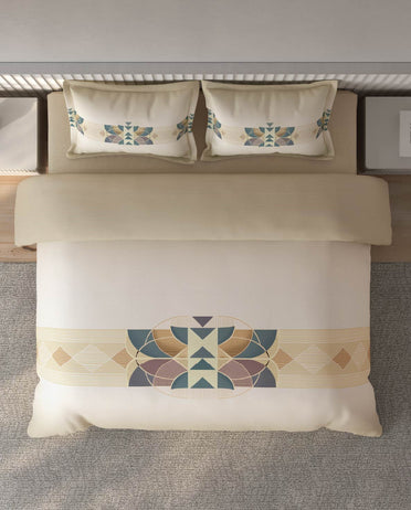 Spaces Vortex Beige Geometric 100% Cotton Crafted Comfort Large Bedsheet with 2 Pillow Covers - 108 x 108 Inches